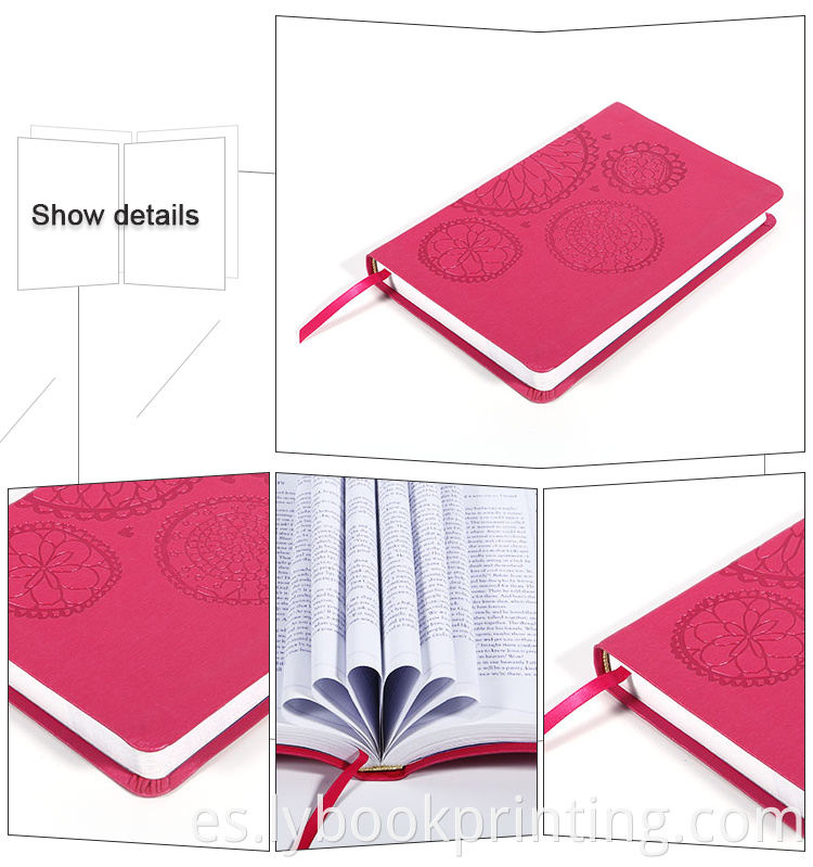 Impresión OEM personalizada Libro de tapa dura en inglés rosa de alta calidad con una marca de libro de cinta